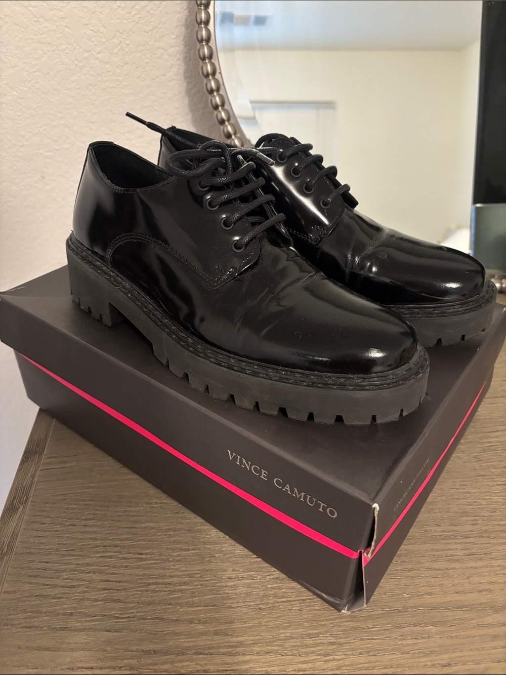 Maeve Black Patent Lace-Up Lug Oxfords